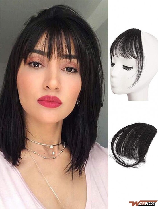 Clip in Fringe Human Hair 100% Real Hair Fringe Extensions Clip in French Bangs Fringe with Temples Clip on Fringe Bangs Real Hair Pieces for women Natural Color Washable