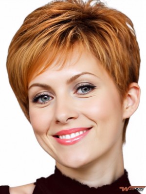 Real Hair Wigs With Capless Wavy Style Auburn Color