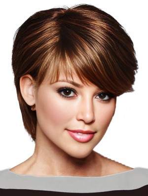 Auburn With Bangs Straight 8 inch Sleek Real Hair