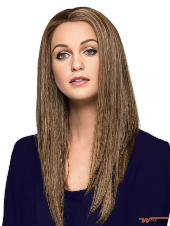 Blonde Without Bangs Straight 18 inch Real Hair Wigs For Women