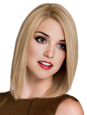 Long Bob Wigs Remy Real 100% Hand Tied Shoulder Length