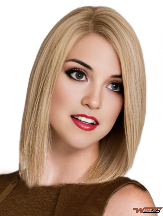 Long Bob Wigs Remy Real 100% Hand Tied Shoulder Length