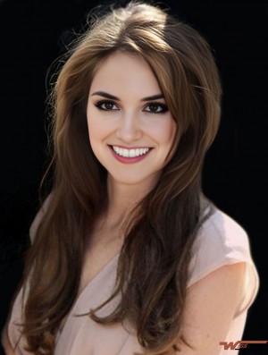 Monofilament Real Hair  Wigs Long Length Straight Style Brown Color