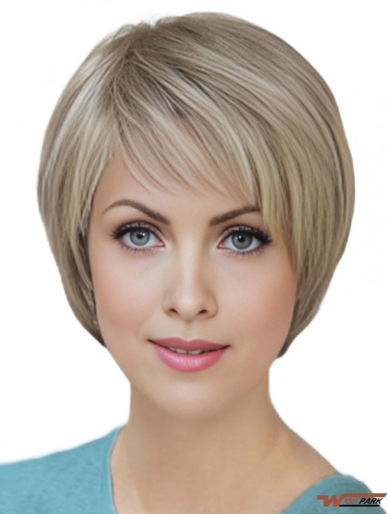 100% Hand Tied Short Straight Classic Blonde Real Hair Wigs
