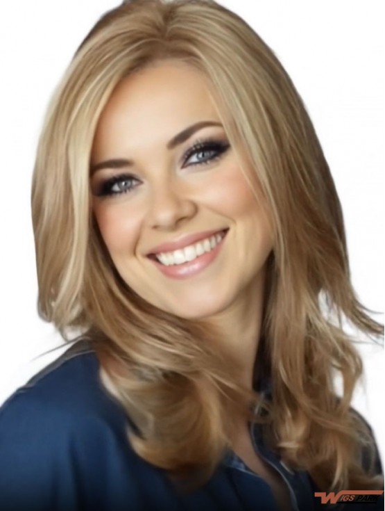 Trendy Blonde Wavy Long Remy Real Hair Lace Front Wigs