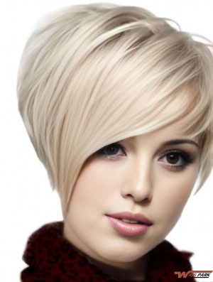 Real Hair Straight Wigs With Monofilament Blonde Color Chin Length