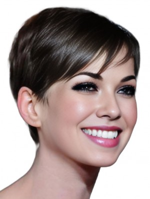 Remy Real Boycuts Lace Front Cropped Brown  Wigs
