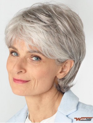 Ladies Grey Wigs With Lace Front Remy Real Straight Style