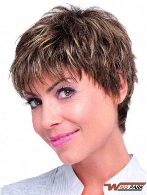 Real Hair Monofilament Topper Brown Color Straight Style Boycuts