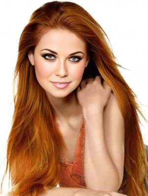100% Hand Tied Auburn Long Straight Monofilament Wigs Real Hair