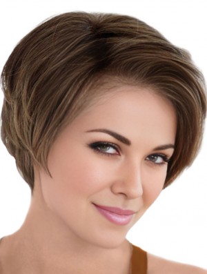 Real Hair Wigs Affordable Lace Front Wigs Monofilament Straight Style Brown Color Short Length Wigs