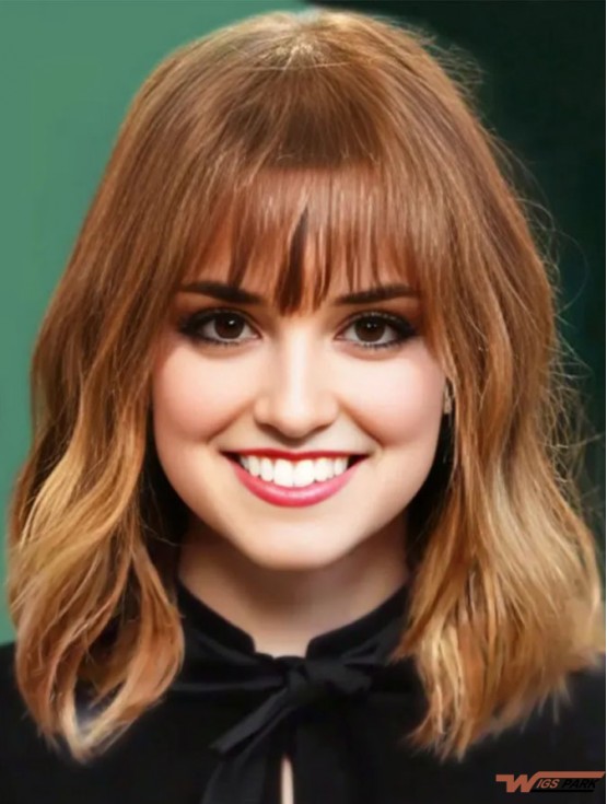 Lace Front  Wigs Real Hair UK With Bangs Wavy Style Cropped Color