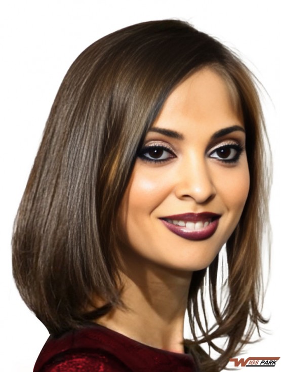 Brown Shoulder Length Exquisite Straight With Bangs Lace Wigs