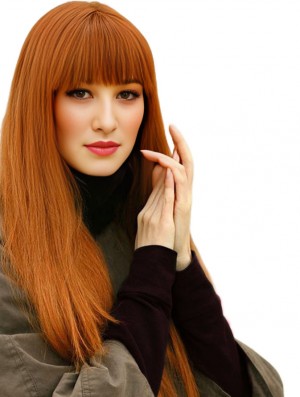 100% Real Hair Lace Front Wigs With Bangs Straight Style
