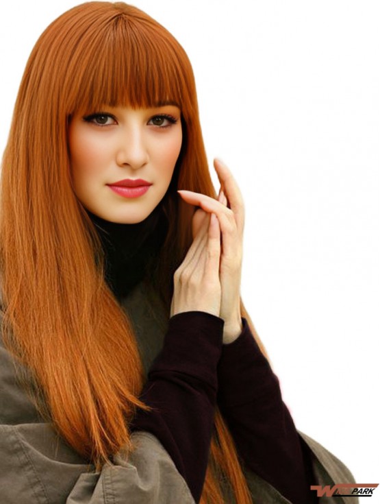 100% Real Hair Lace Front Wigs With Bangs Straight Style