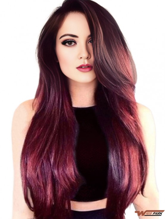 Real Hair Lace Front Wigs With Bangs Straight Style Long Length