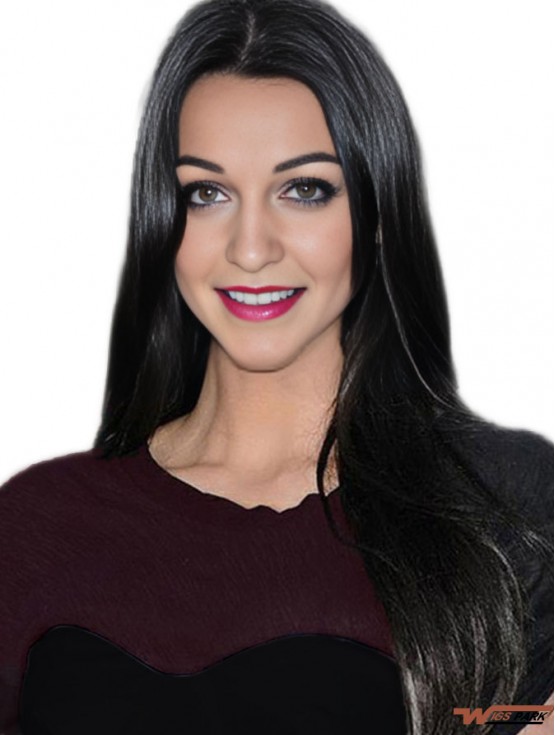 Long Straight Black  Wigs Real Hair For Black Women With Monofilament