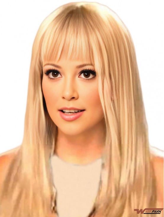 Stylish 17 inch Long Straight With Bangs Full Lace  Wigs