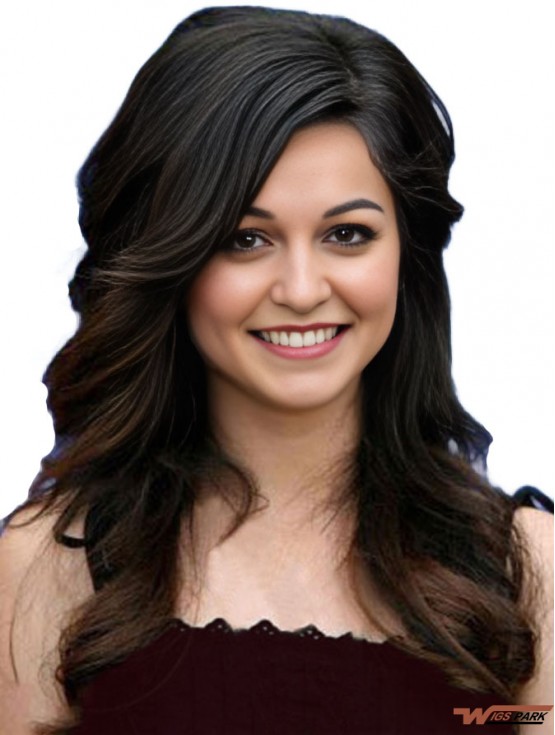 New Black Long Wavy 20 inch With Bangs  Lace Wigs