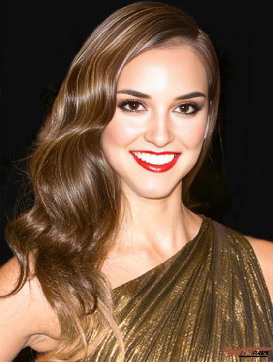 Remy Real Long Lace Front Brown Wavy  Celebrity Wigs