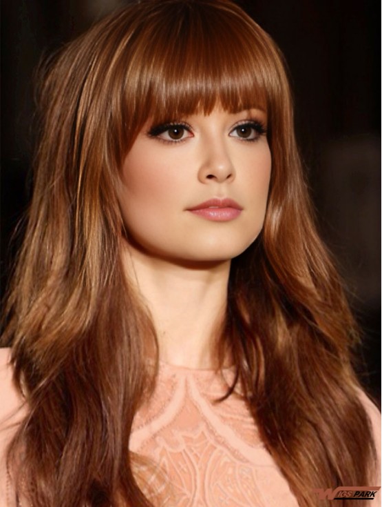 With Bangs Long Copper Wavy 20 inch Beautiful Real Hair Wigs