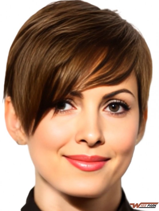 Brown Cropped Straight Boycuts Lace Front 6 inch  Wigs