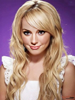 With Bangs Top Wavy Blonde Long Real Hair Lace Front Wigs