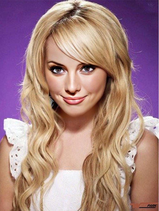 With Bangs Top Wavy Blonde Long Real Hair Lace Front Wigs