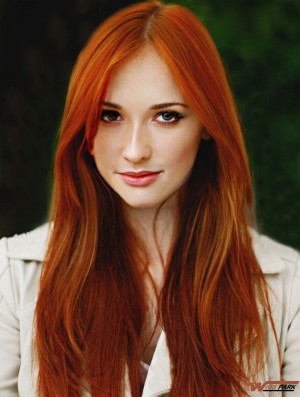 Without Bangs Long Copper Straight 20 inch Natural Real Hair Wigs