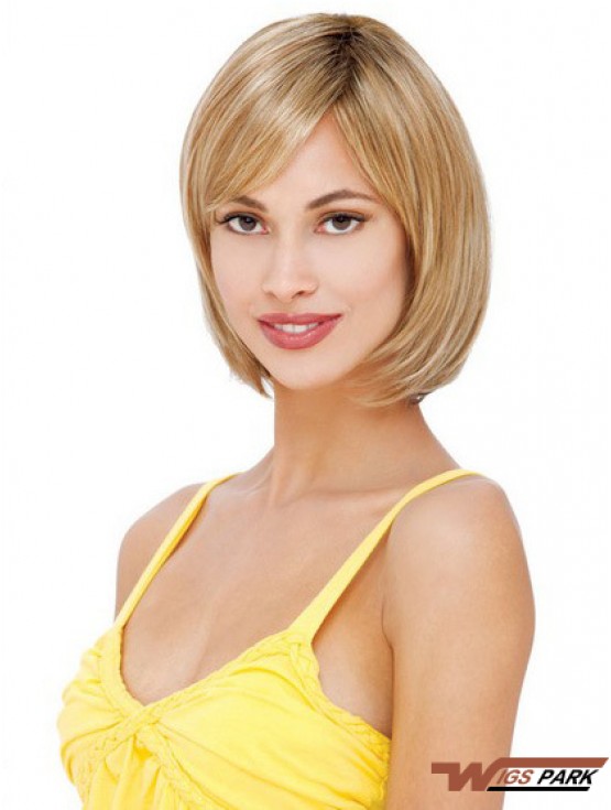 Glamorous Blonde Lace Front Mono Real Hair Wigs With Chin Length