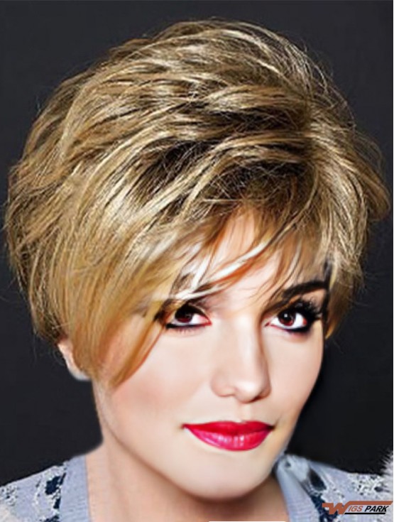 Blonde Cropped Wavy Layered Capless Wig