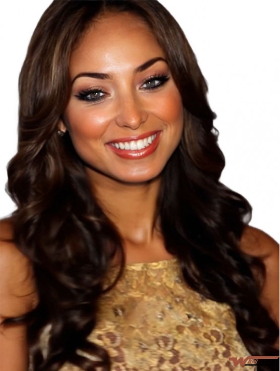 Long Real Hair Wigs With 20 inch Lace Front Wavy Brown Style U Part Wigs
