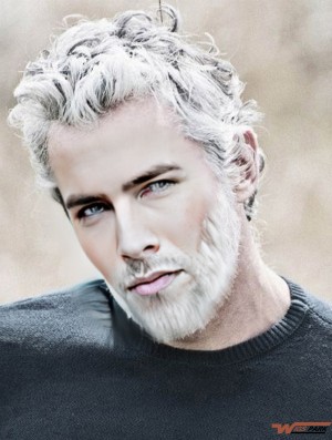 8 inch Remy Real Grey Wavy Short Realistic Wigs Men