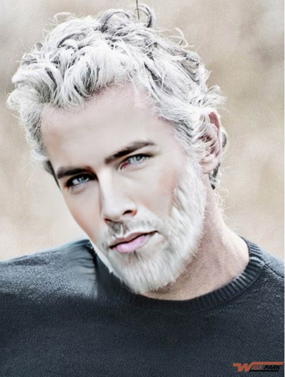 8 inch Remy Real Grey Wavy Short Realistic Wigs Men