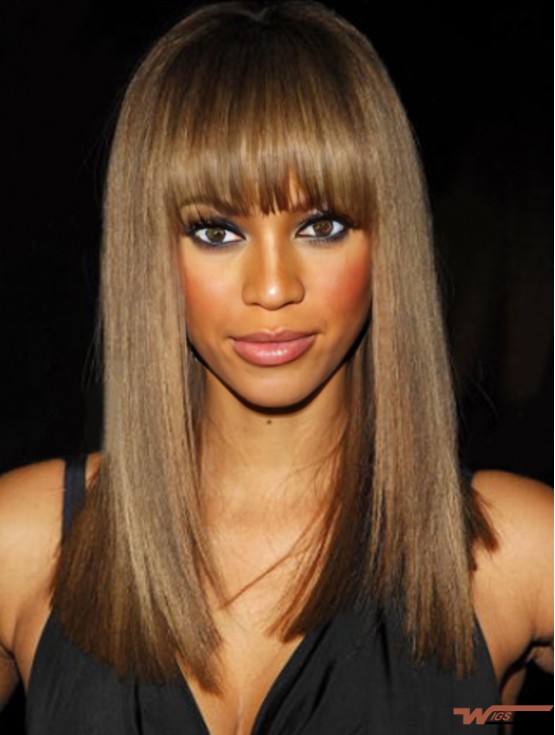 Brown Straight With Bangs Lace Front 16 inch Affordable Tyra Banks Wigs