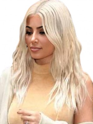 Blonde Long Lace Front 20 inch Wavy Remy Real Hair  Wigs