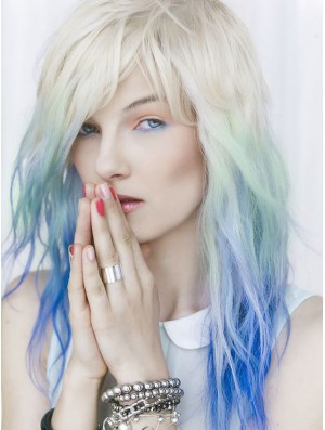 Special Coasply Ideal Ombre/2 Tone Long Wavy With Bangs 18inch Real Lace Front Indian Remy Hair Wigs