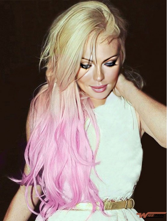 Style Ombre/2 Tone Long Wavy Without Bangs 22 inch Real Lace Wigs