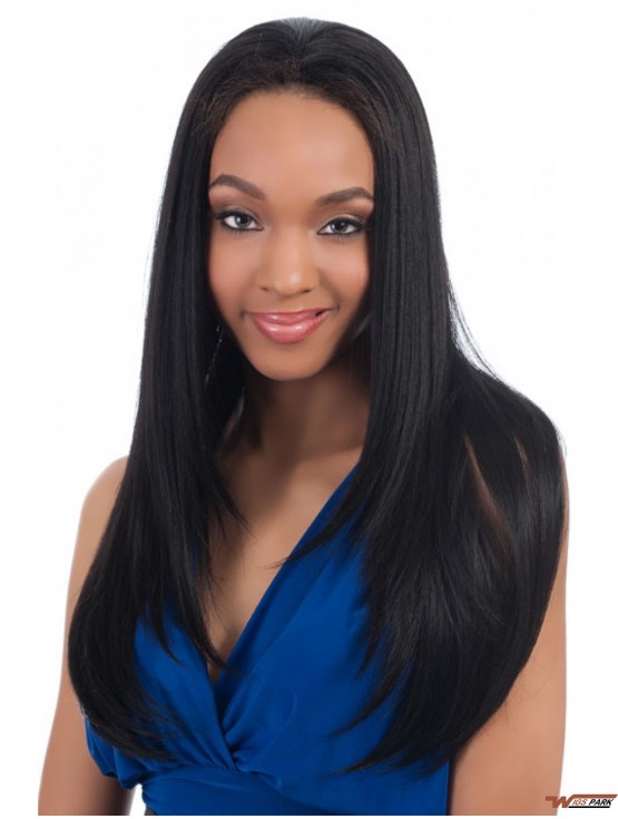 Straight Indian Remy Hair Black Long Convenient 3/4 Wigs
