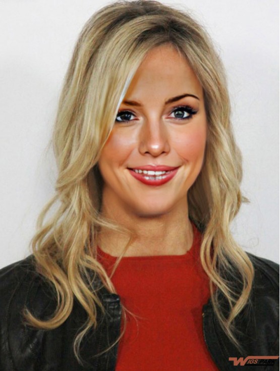 Sleek Blonde Shoulder Length Wavy Without Bangs 16 inch Real Hair Wigs